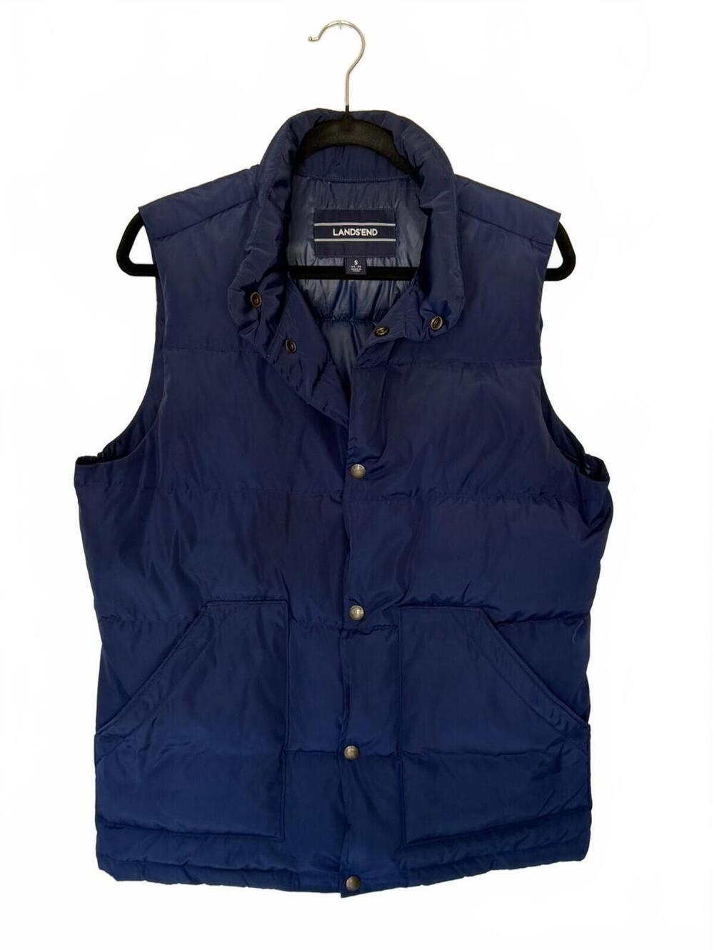 Lands’ End Men’s Small 34-36 Navy Blue Puffer Vest Snap Front